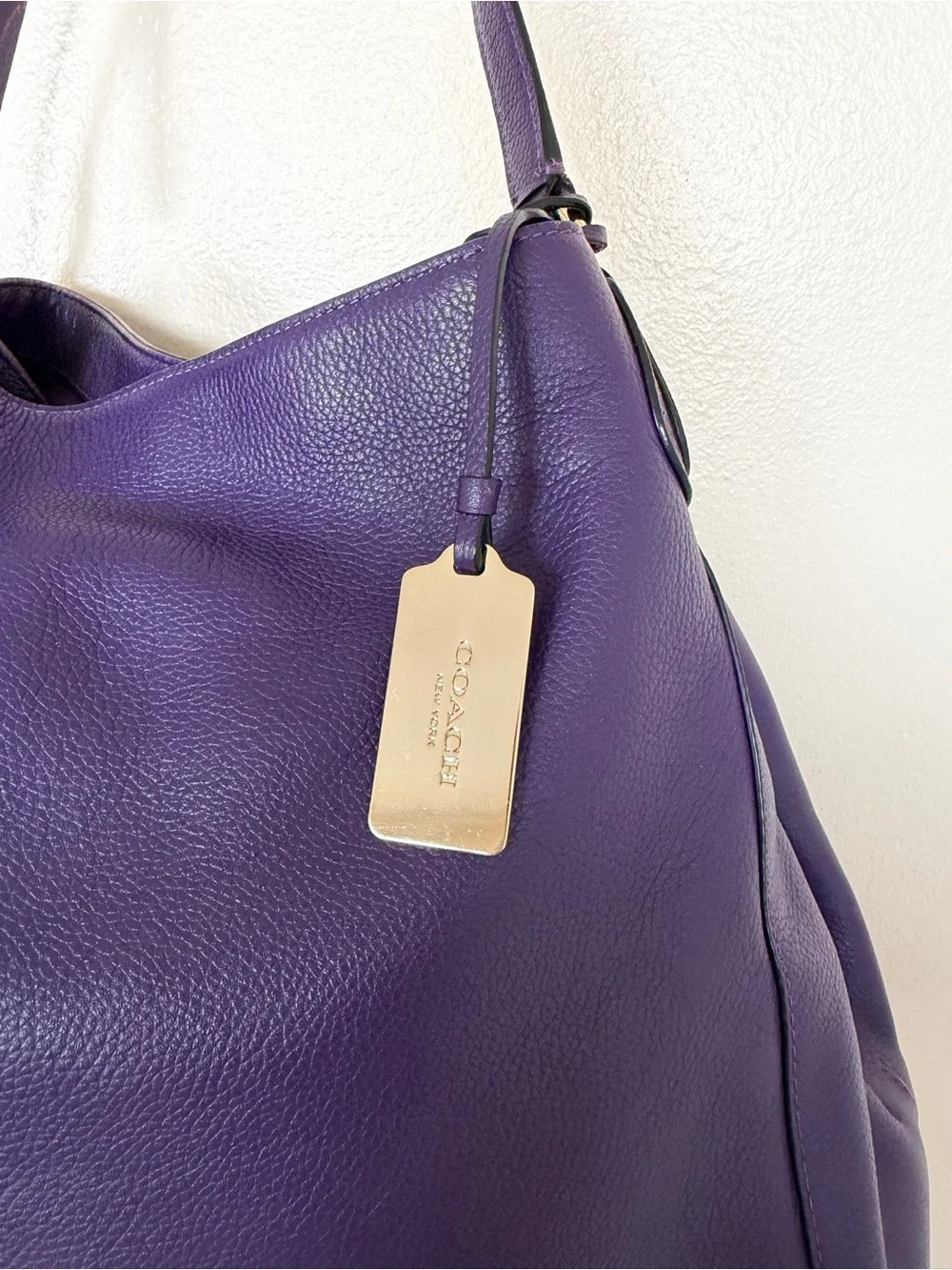 COACH Edie Turnlock Purple Gold Large Pebbled Leather Triple Hobo Shoulder Bag
